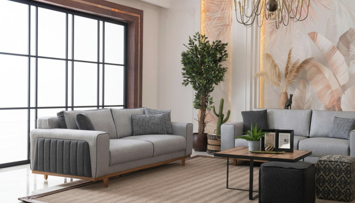 Two-seater fabric sofa couch upholstery Comfortable fabric couch two-seater fabric seat