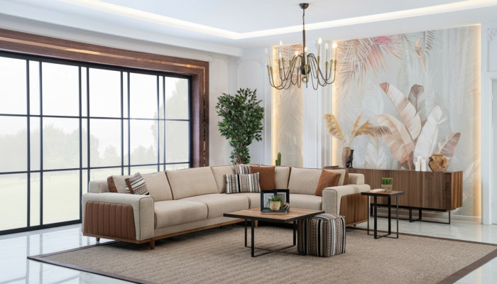 L-shaped sectional sofa living room modern luxury furniture couch corner suite beige