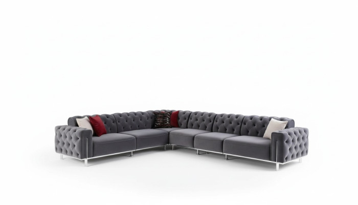 Modern corner sofa L-shape living room gray color wood textile couches