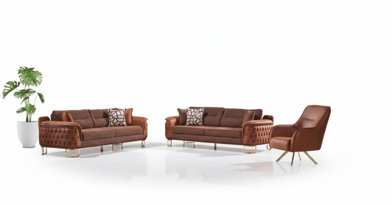 Brown Chesterfield Sofa Set 3+3+1 Seater Designer Sofas 3-piece Set