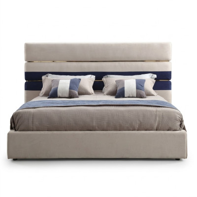 Modern designer double bed with wooden frame Stylish bed new in beige