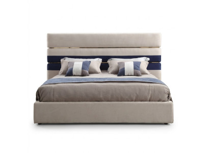 Modern designer double bed with wooden frame Stylish bed new in beige