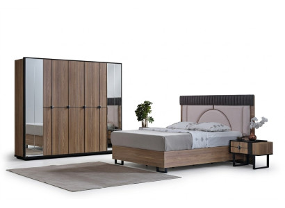 Luxury bedroom set 4-piece. Bed, 2 bedside tables, wardrobe, cabinet wood