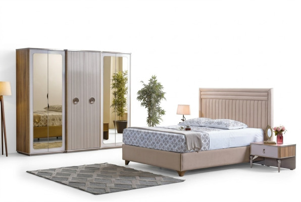Modern bedroom set bed 2x nightstands wardrobe new luxury