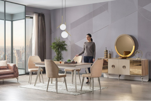 Design Dining Room Complete Dining Table + 6x Chairs Modern Furniture Wooden Table New