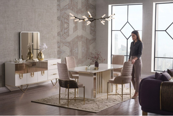 Design dining room complete: dining table + 6 chairs + sideboard furniture wood table new