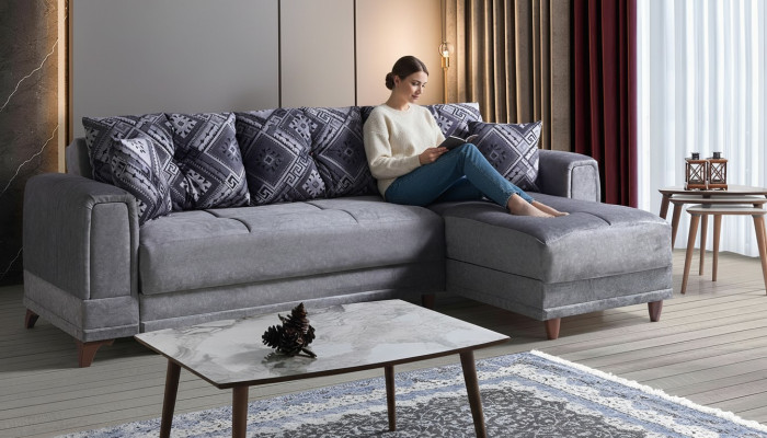 Corner sofa living area gray L-shape corner sofa living room corner sofa modern