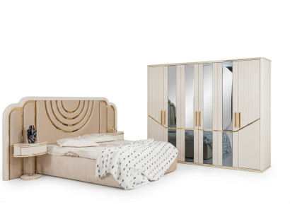 Modern bedroom set: bed, 2 bedside tables, wardrobe, design furniture, 4-piece