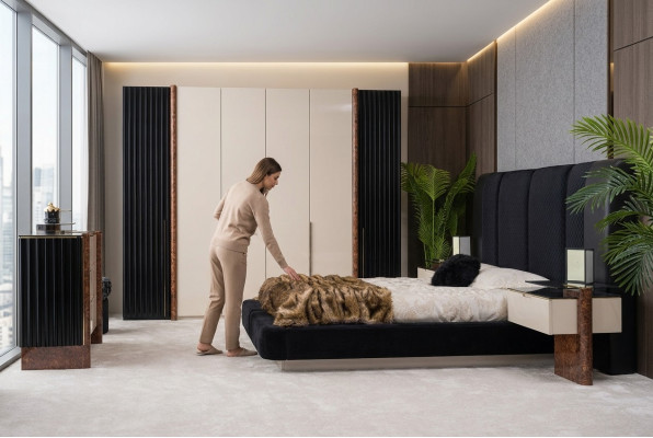 Luxury bedroom set bed 2x nightstands + wardrobe wood complete
