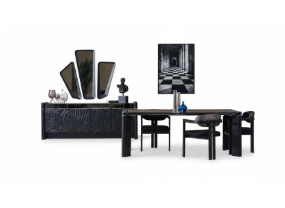 Black Dining Room Set Dining Table 6x Chairs Sideboard 3x Mirror Dining Group Luxury