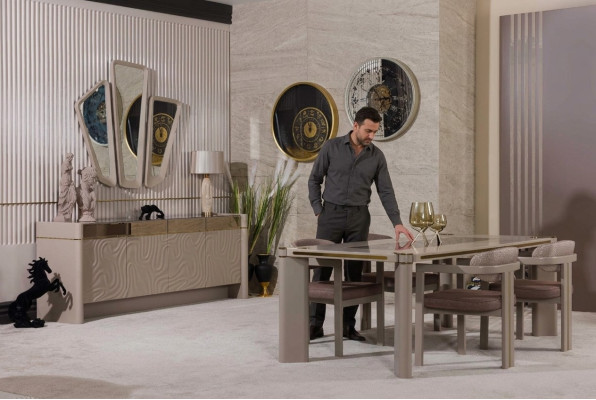 Luxury Dining Room Set Dining Table + 6x Chairs Sideboard with 3x Mirror Dining Sets