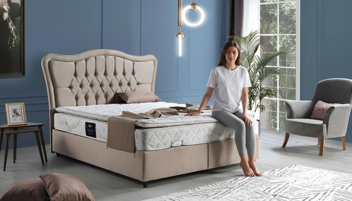 Bed Design Luxury Upholstered Bedroom Furniture Modern Beige 160x200
