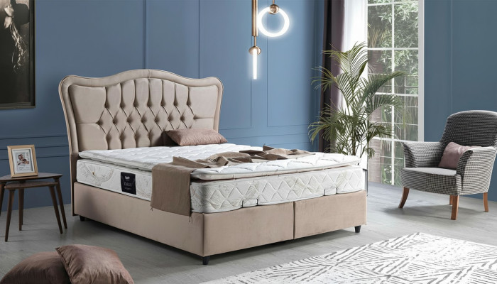 Bed Design Luxury Upholstered Bedroom Furniture Modern Beige 160x200