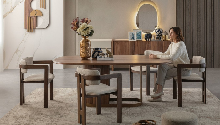 Luxury Dining Room Set Dining Table + 6x Chairs + Sideboard + Mirror 9 pieces Modern