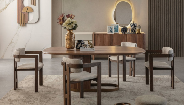Luxury Dining Room Set Dining Table + 6x Chairs + Sideboard + Mirror 9 pieces Modern