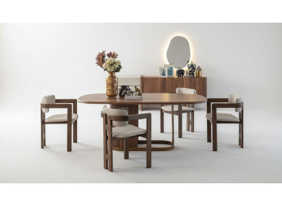 Luxury Dining Room Set Dining Table + 6x Chairs + Sideboard + Mirror 9 pieces Modern
