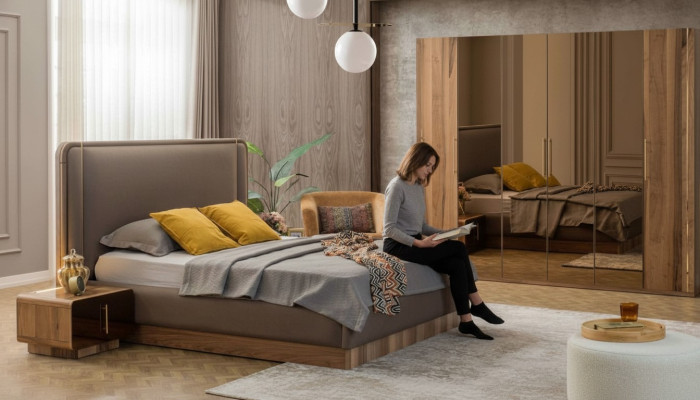 Luxury Bedroom Set Bed + 2x Nightstands + Wardrobe Wood Complete Modern New