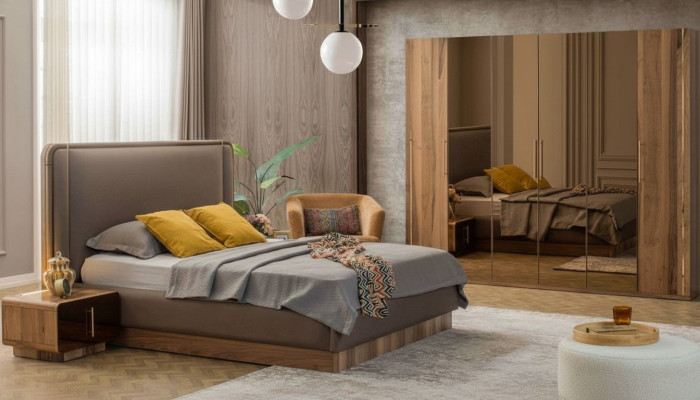 Luxury Bedroom Set Bed + 2x Nightstands + Wardrobe Wood Complete Modern New