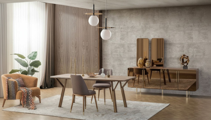 Dining Room Set 6x Chairs+Dining Table+Sideboard+Mirror Set Dining Room Designer New