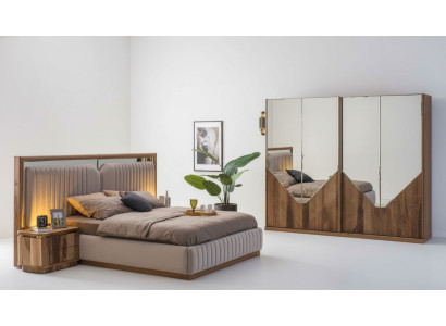 Luxury bedroom set bed + 2x nightstands + wardrobe modern complete