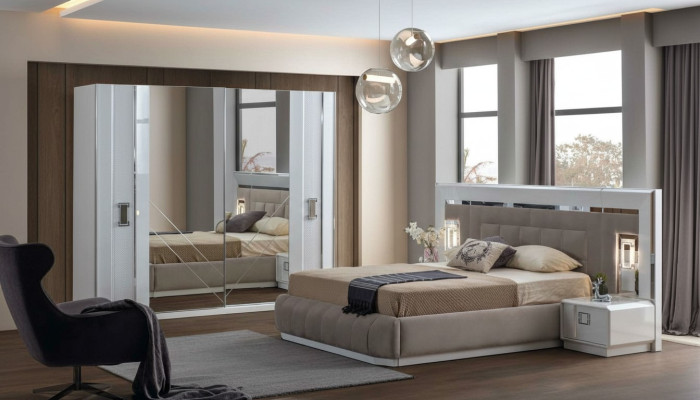 Bedroom complete set bed 2x nightstand wardrobe new design 4-piece set.