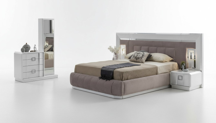 Modern bedroom set: bed + 2x nightstands + dresser with mirror luxury new