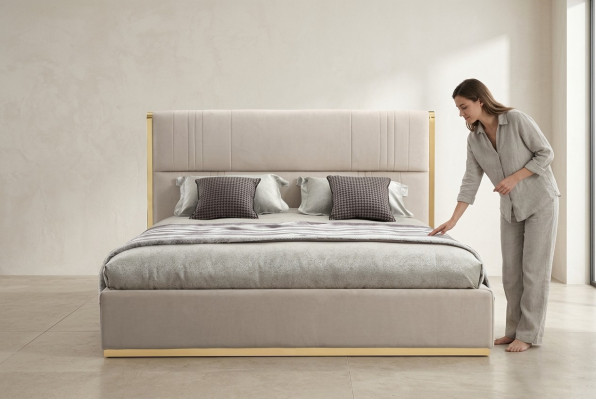 Bed furniture beige bedroom furniture design beds luxury furniture modern wood new