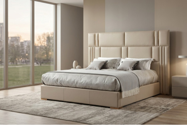 Luxury bedroom bed designer furniture double bed white textile wood new
