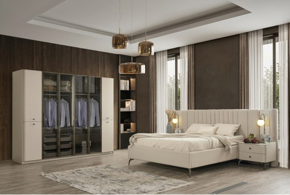 Modern bedroom furniture design bed 2x nightstands 4 pieces