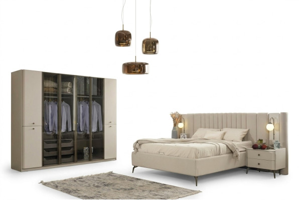 Modern bedroom furniture design bed 2x nightstands 4 pieces