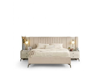 Upholstered furniture set for white bedroom with elegant double bed and 2 nightstands
