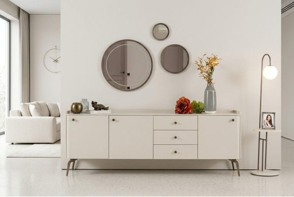 Luxurious white designer dining room sideboard, elegant buffet
