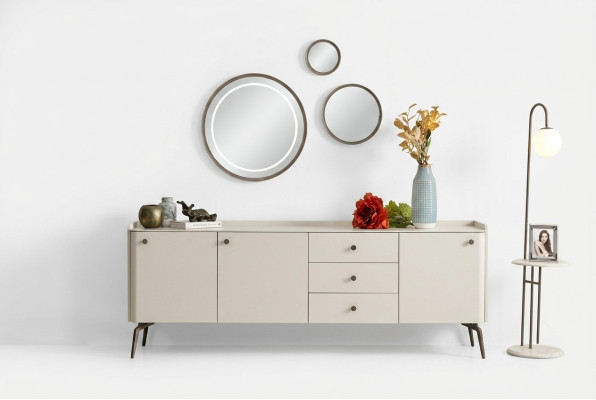 Luxurious white designer dining room sideboard, elegant buffet