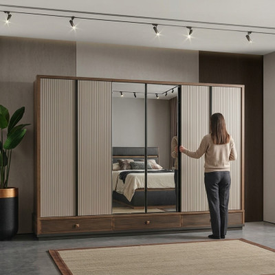 Beige bedroom wardrobe designer wooden cabinet noble furniture new