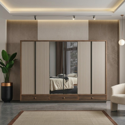 Beige bedroom wardrobe designer wooden cabinet noble furniture new