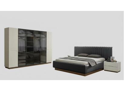 Stylish bedroom designer set textile double bed noble wardrobe