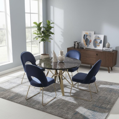 Luxury dining room set dining table 4x chairs textile dining ensemble modern suite new