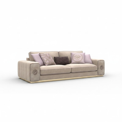 Beige three-seater sofa couch living room upholstered furniture furnishing new furniture