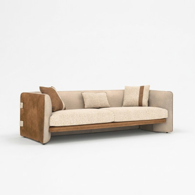Beige Sofa Luxury Three-Seater Couch Modern Interior Upholstered Furniture Textile