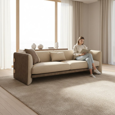 Beige luxury upholstered furniture modern design three-seater sofa living room decor