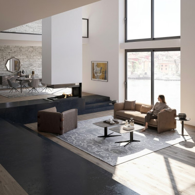 Complete furniture set, 6 pieces: Modern three-seater sofa, luxury armchair, wood, 2x coffee table.