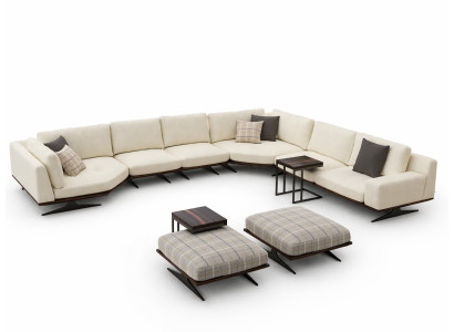 Living room set 5-piece L-shaped corner sofa 2x stools suite design 2x side table