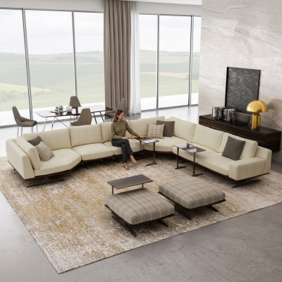 Luxury Complete Corner Sofa L-Shaped Sofas Luxury 2x Side Table 2x Stool Set New