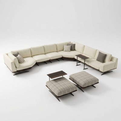 Luxury Complete Corner Sofa L-Shaped Sofas Luxury 2x Side Table 2x Stool Set New