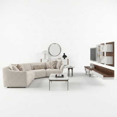 Luxury Set Corner Sofa L-shape Upholstered Living Room Coffee Table New Side Table