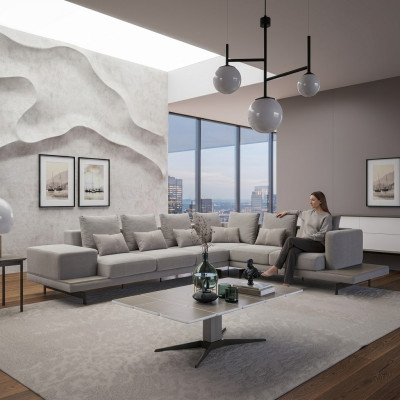 Upholstered Furniture Grey Sofa Couch L-Shaped Design Corner Sofa New Living Room Coffee Table