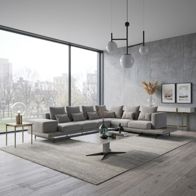 Upholstered Furniture Grey Sofa Couch L-Shaped Design Corner Sofa New Living Room Coffee Table