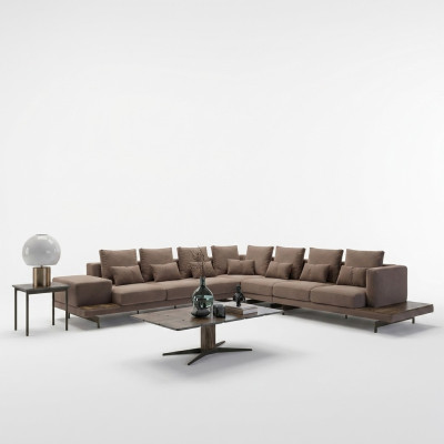 Designer living room set 3-piece upholstered furniture corner sofa L-shape wood coffee table new