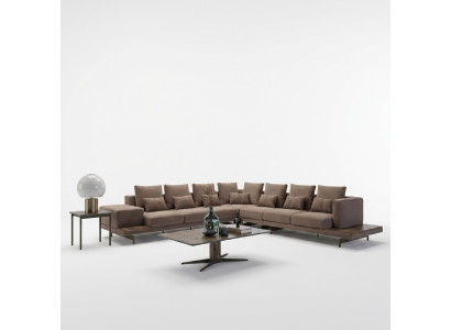Designer living room set 3-piece upholstered furniture corner sofa L-shape wood coffee table new