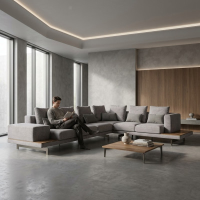 Designer New L-Shape Sofa Grey Textile Furniture Living Room Decor
